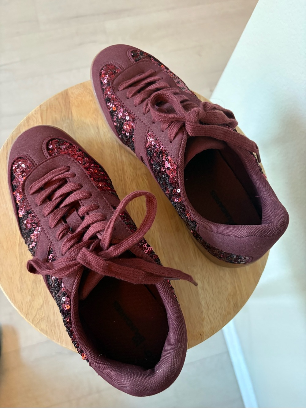 No Boundaries Burgundy Sequin Lace-Up Sneakers - Picture 4 of 6